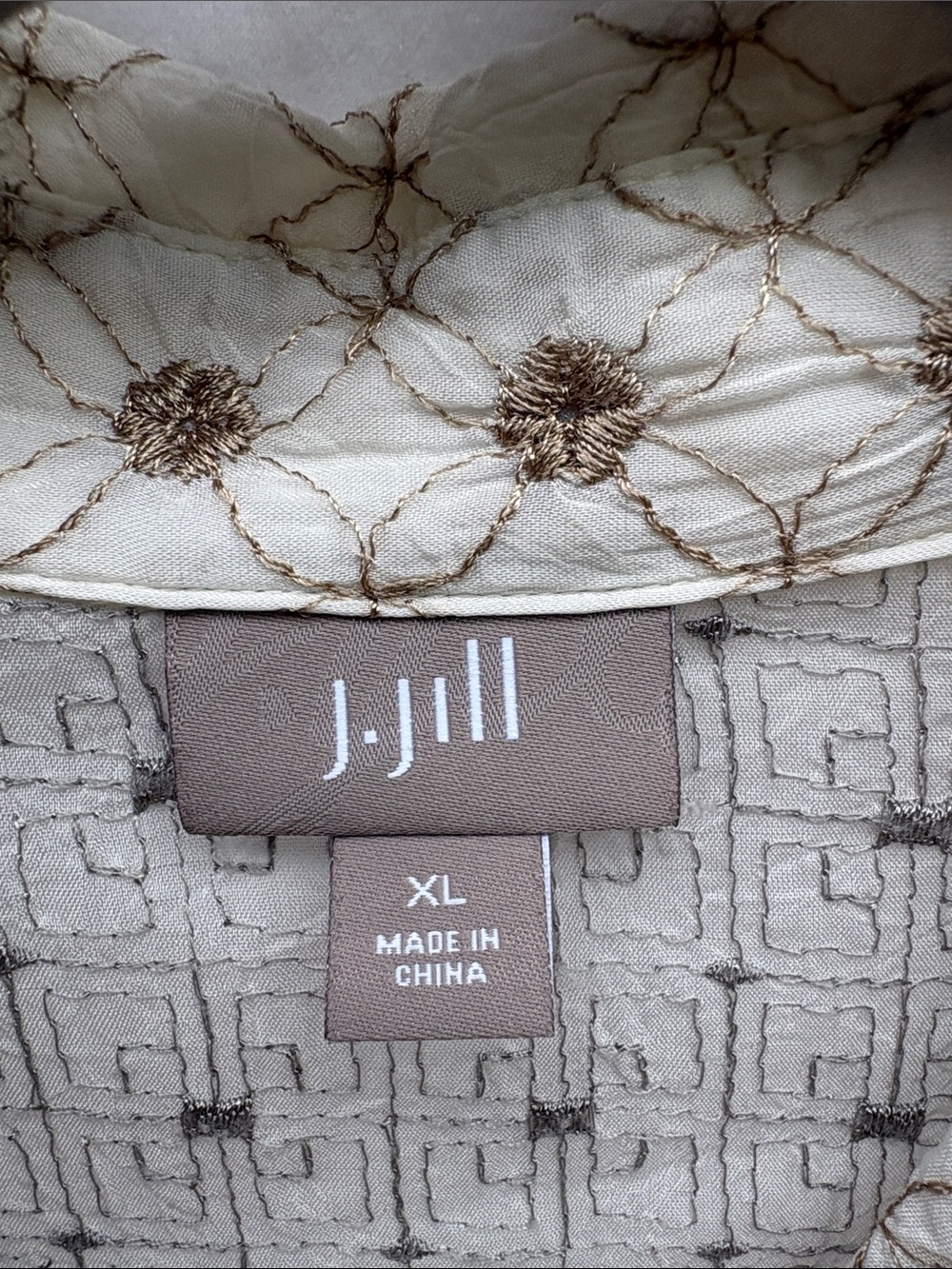 J. Jill White Button-Down Shirt with Pink, Brown, and Blue Embroidered Panels - Picture 2 of 12